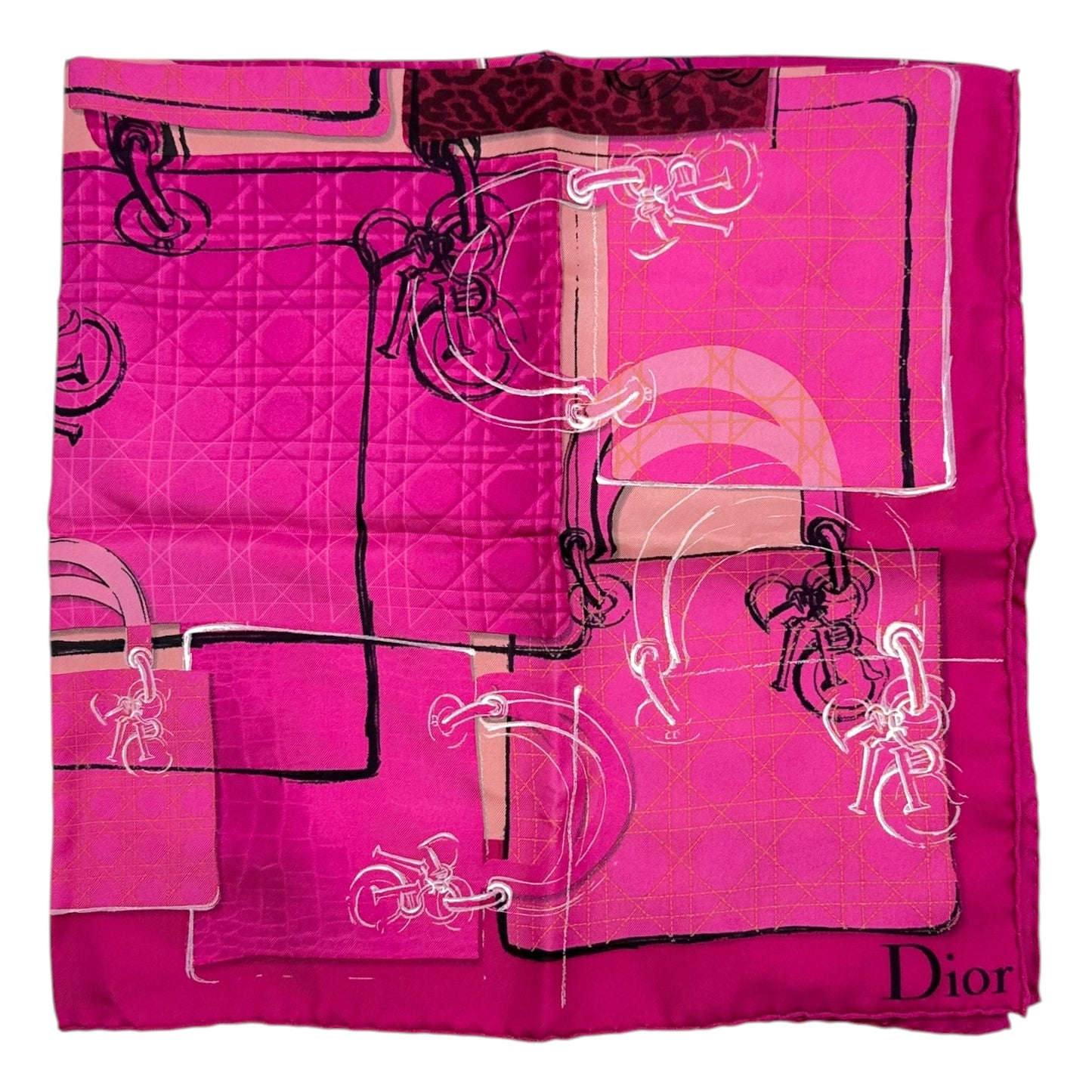 Christian Dior Silk Square Scarf Hot Pink Leopard Print