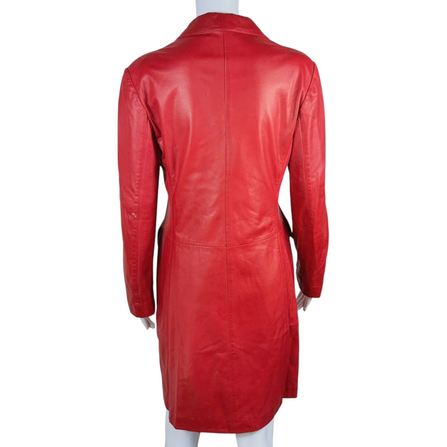 D&G Dolce & Gabbana Red Leather Longline Coat