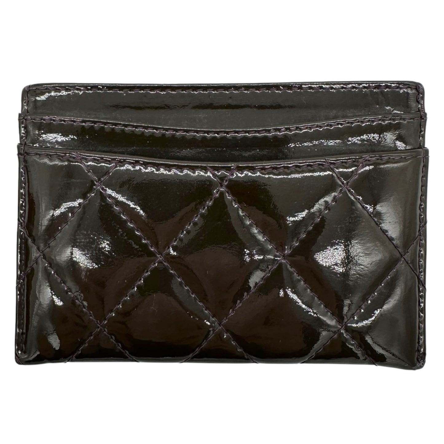 Chanel Dark Purple Patent Leather Quilted Card Holder