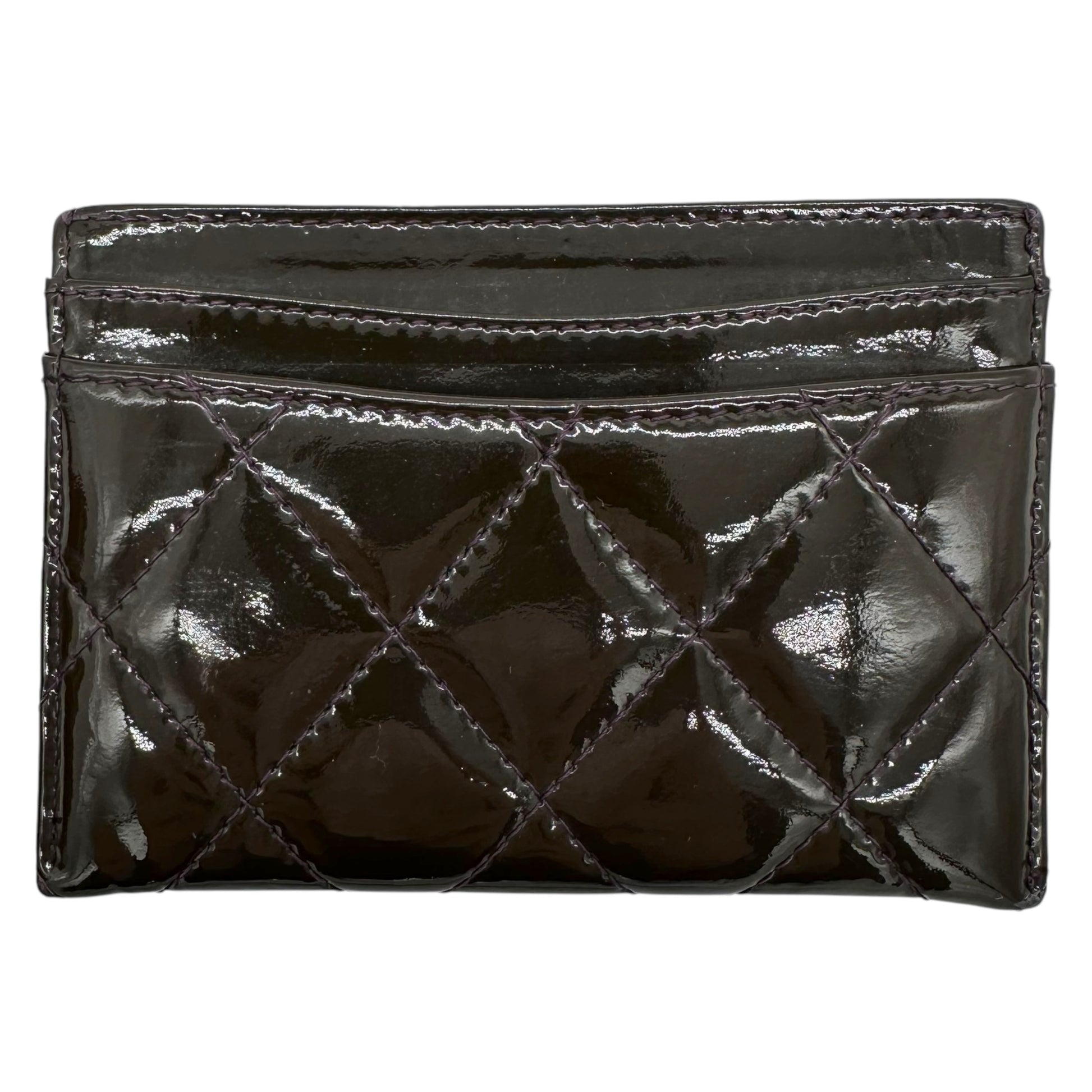 Chanel Dark Purple Patent Leather Quilted Card Holder