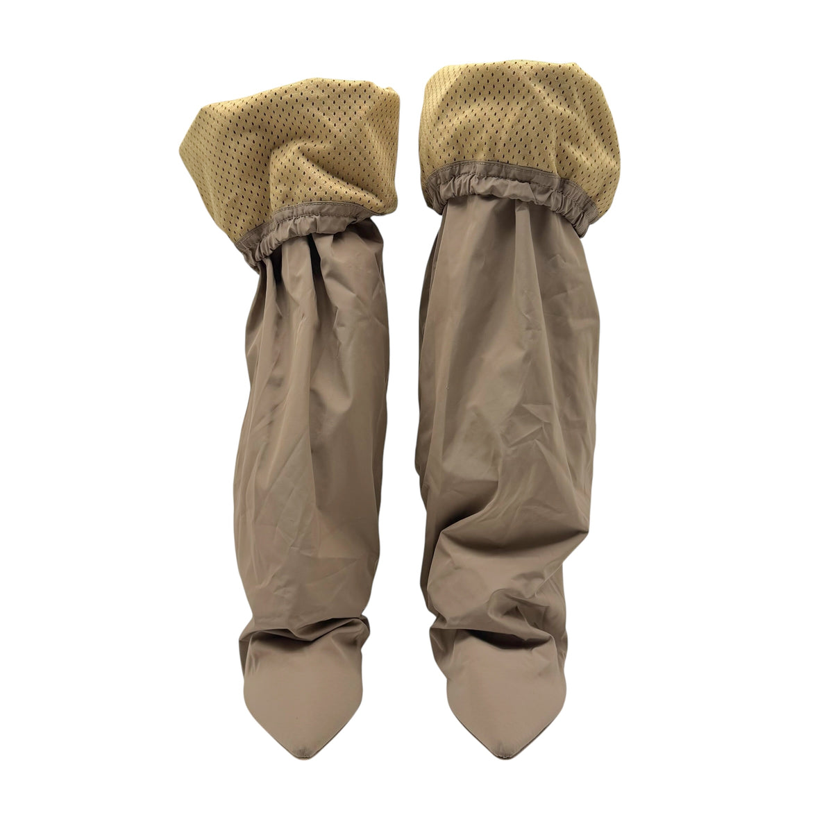 Yeezy Season 6 Taupe Nylon Fold-Over Slouchy Heeled Boots