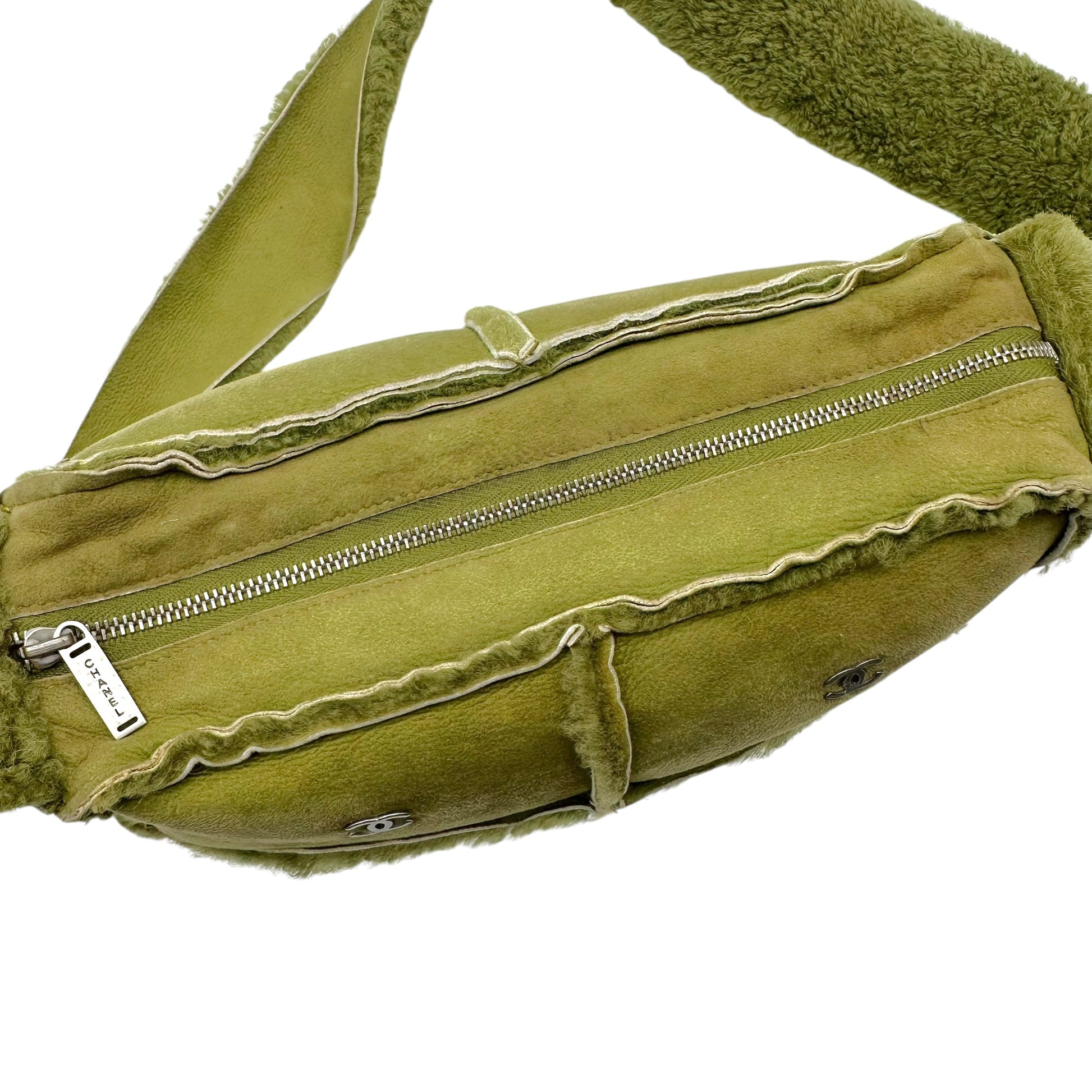Chanel Green Shearling Crossbody Bag 2000s Vintage