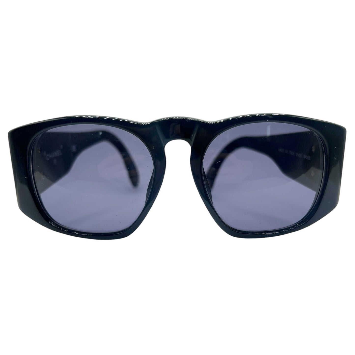 Chanel 01450 90's Black & Gold Matelasse Round Sunglasses w/ Case