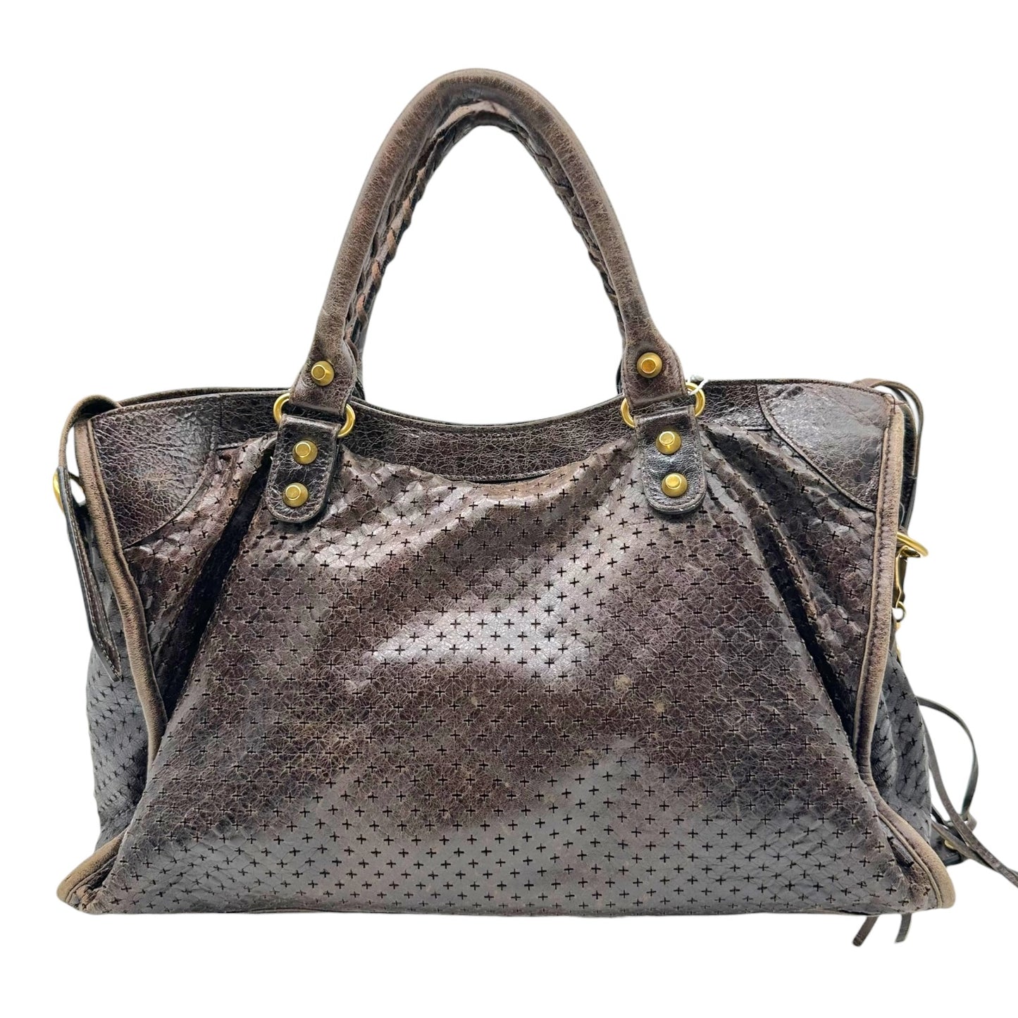 Balenciaga Dark Brown Perforated Leather City 2-Way Bag
