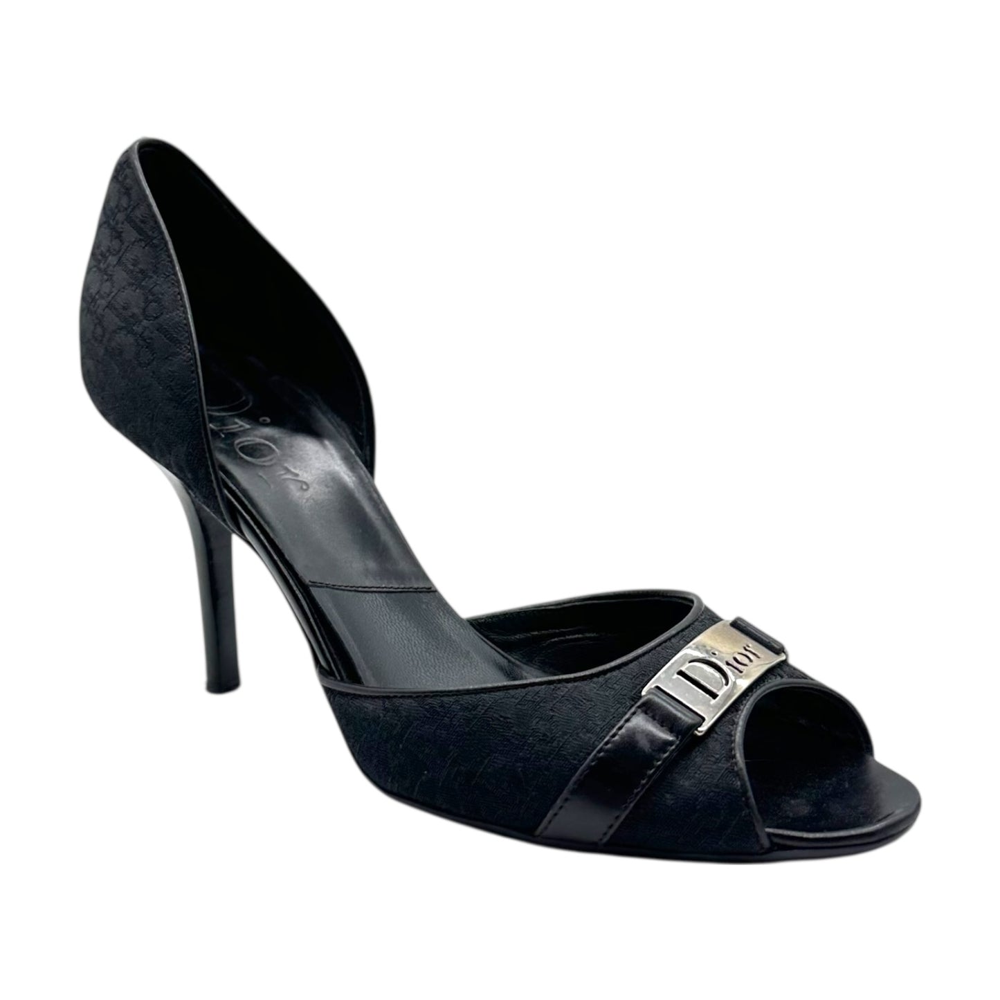 Christian Dior Black Street Chic Trotter Monogram Peep Toe Heels