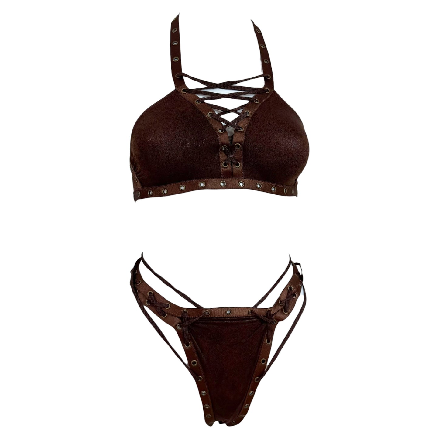 Christian Dior S/S 2003 Brown Lace Up Bikini Set