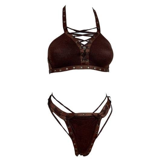 Christian Dior S/S 2003 Brown Lace Up Bikini Set