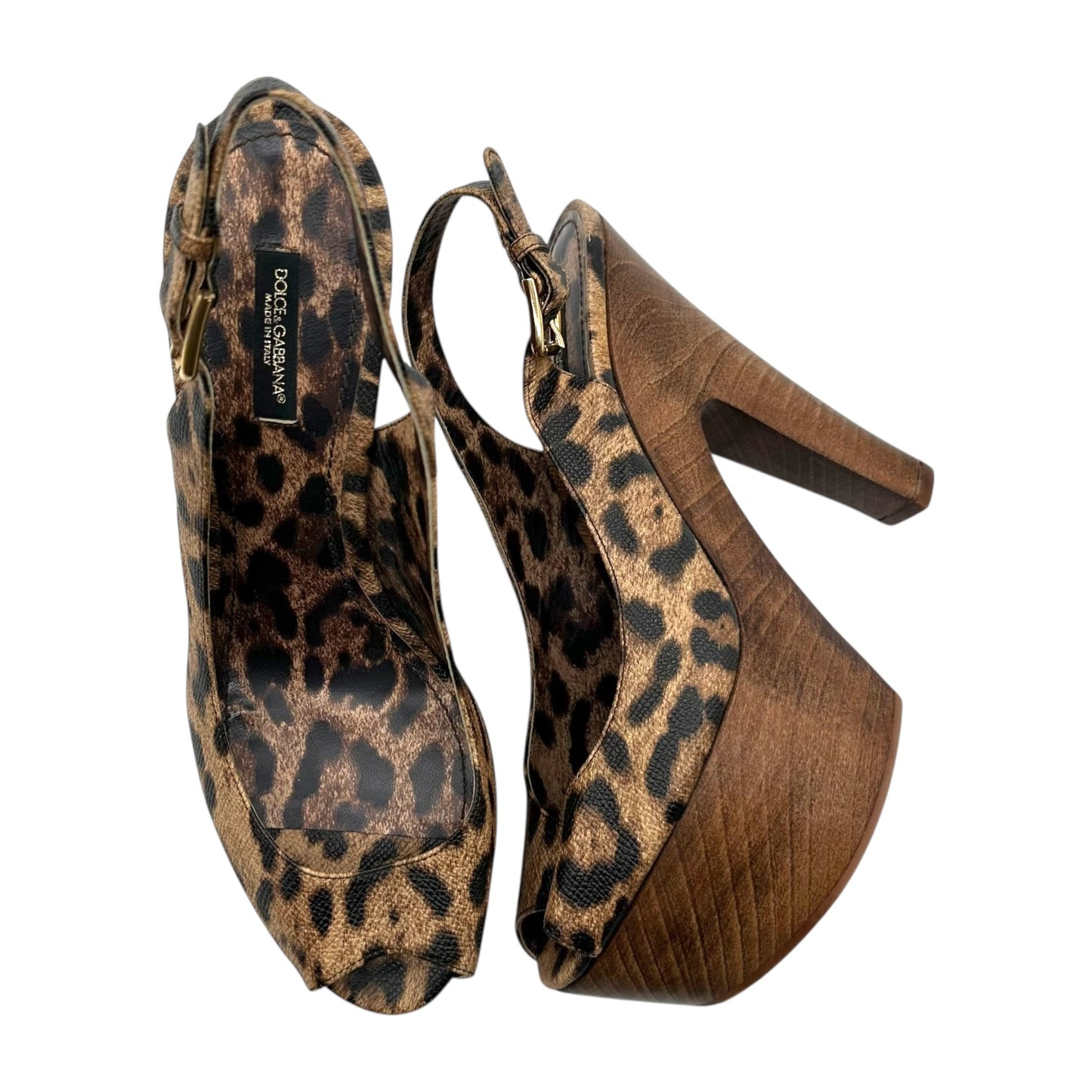 Dolce & Gabbana Brown Leopard Wooden Platform Sandals