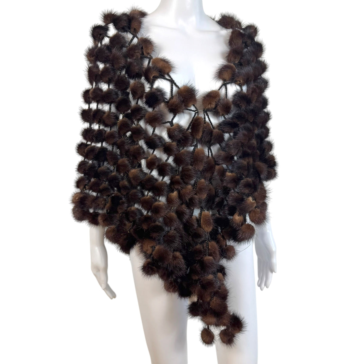 Brown Open-Knit Mink Fur Shawl