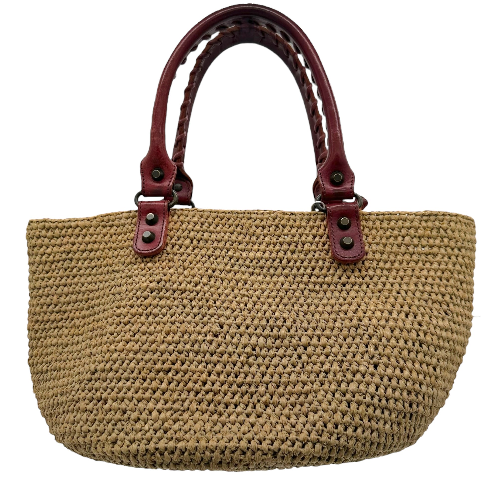 Balenciaga Burgundy Trim Raffia City Beach Bag - Outfit Repeater