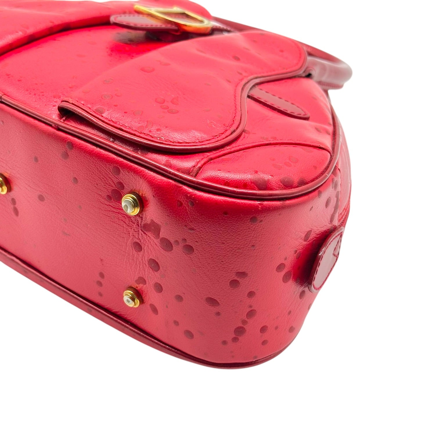 Christian Dior Red Spotted Leather Small Bowler Handbag