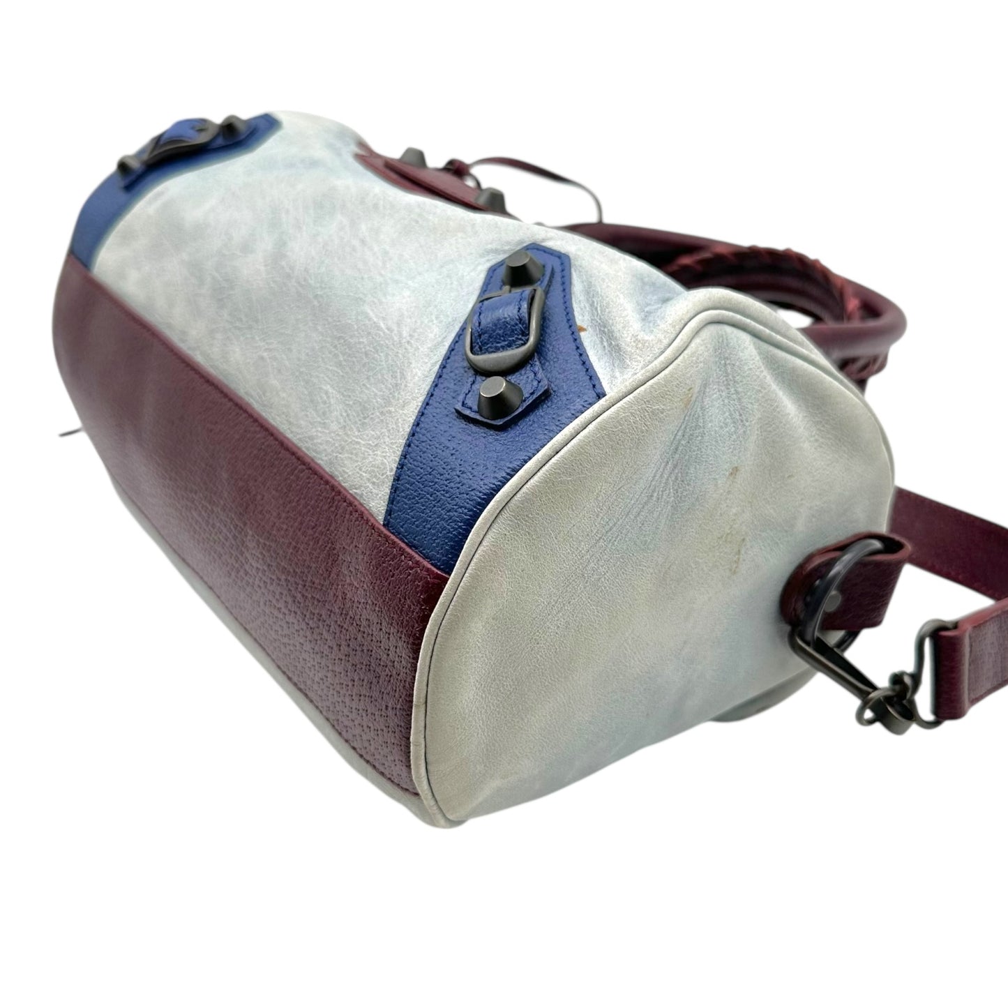 Balenciaga Tri-Colored Burgundy & Blue Mini City 2-Way Bag