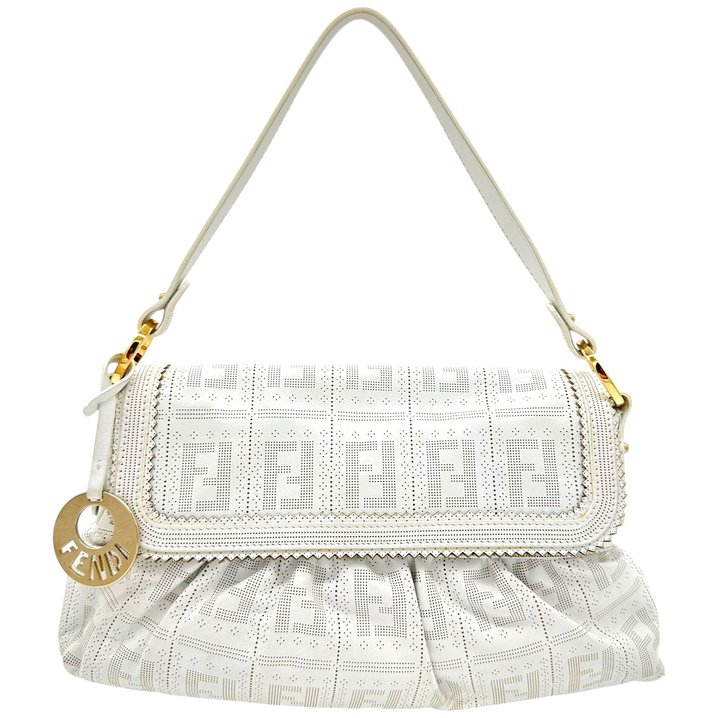 Fendi White Leather Zucca Embossed Chef Bag - Outfit Repeater