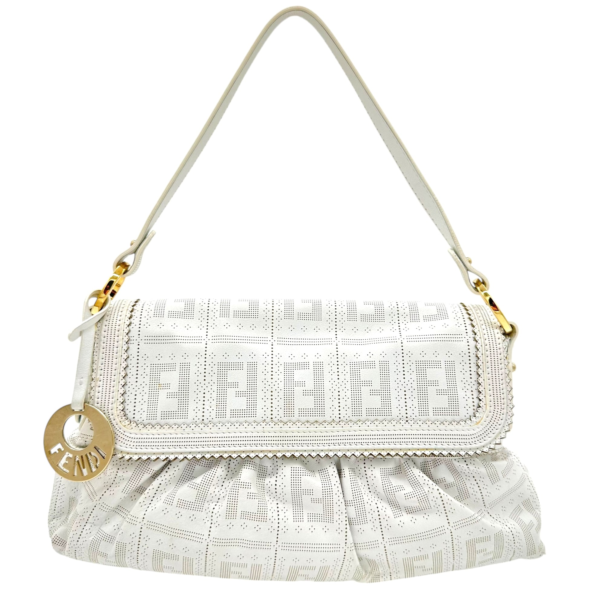 Fendi White Leather Zucca Embossed Chef Bag - Outfit Repeater