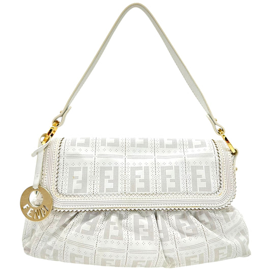 Fendi White Leather Zucca Embossed Chef Bag - Outfit Repeater