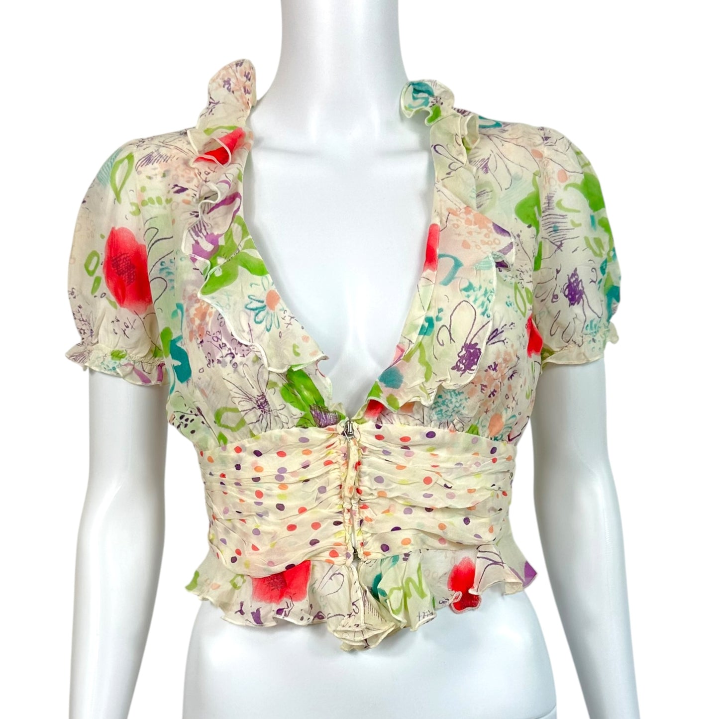 Emmanuel Unagro Fever Silk Floral Print Cropped Blouse