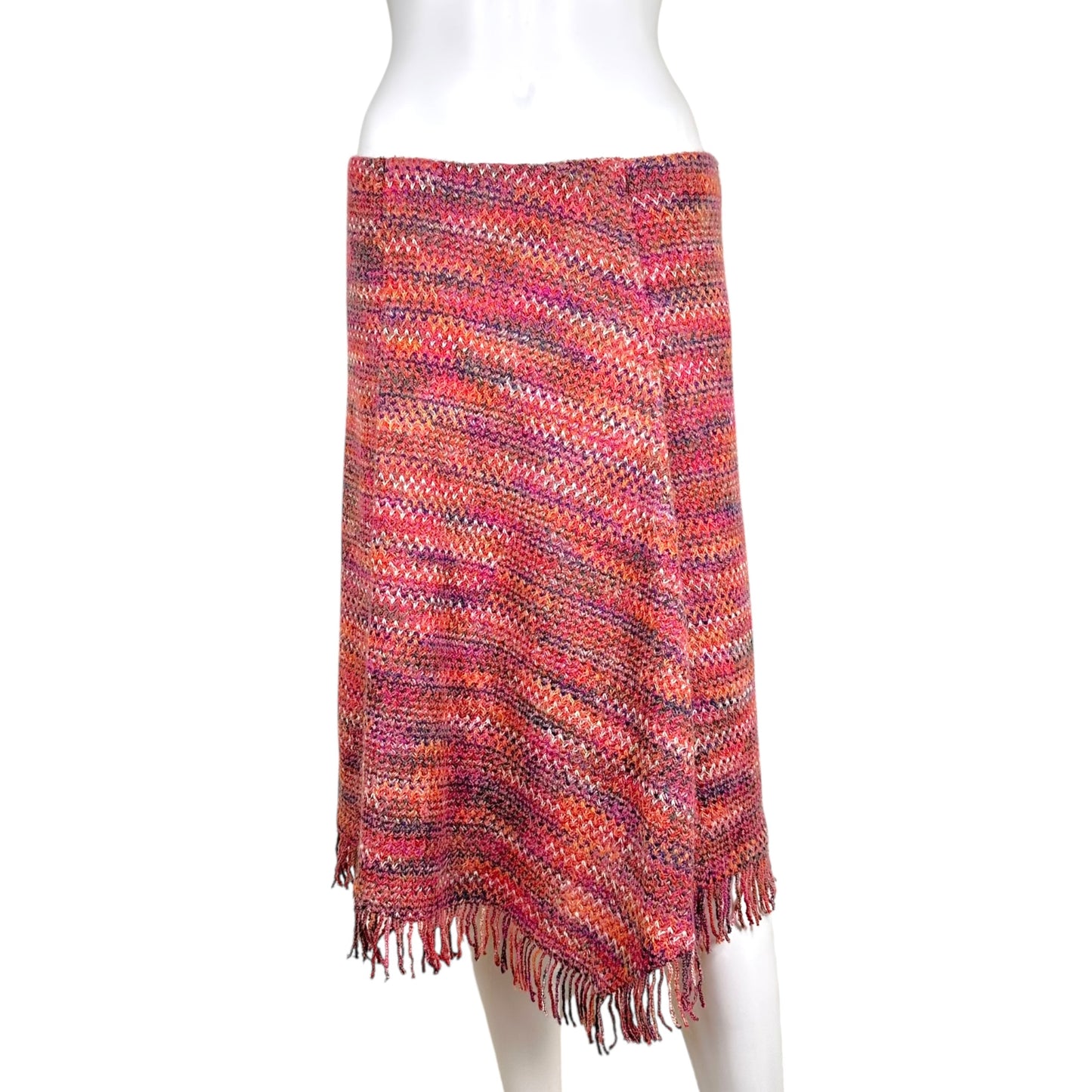 Missoni Pink Wool Knit Fringe Trim Midi Skirt