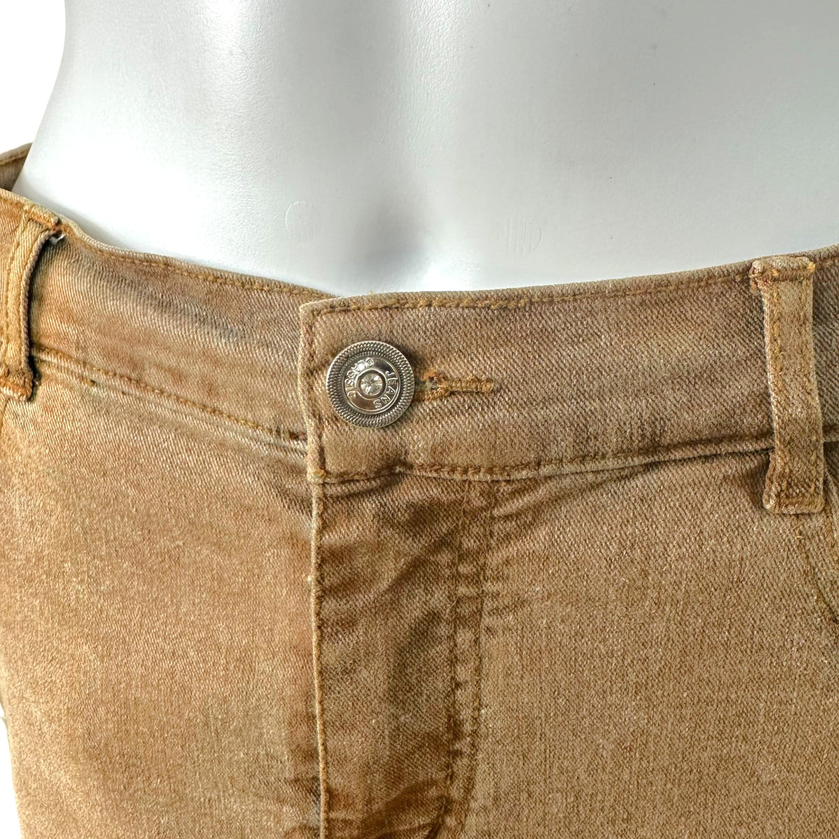 Vintage Brown Silk Denim Sequin Midi Skirt