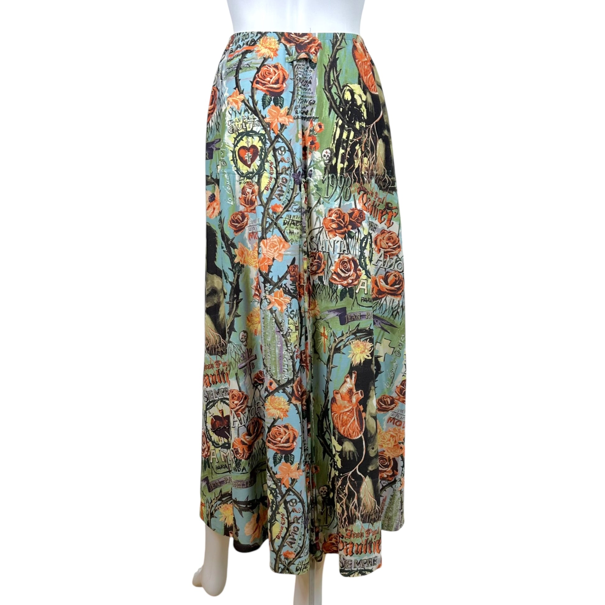 Jean Paul Gaultier Multicolor Tattoo Print Maxi Skirt