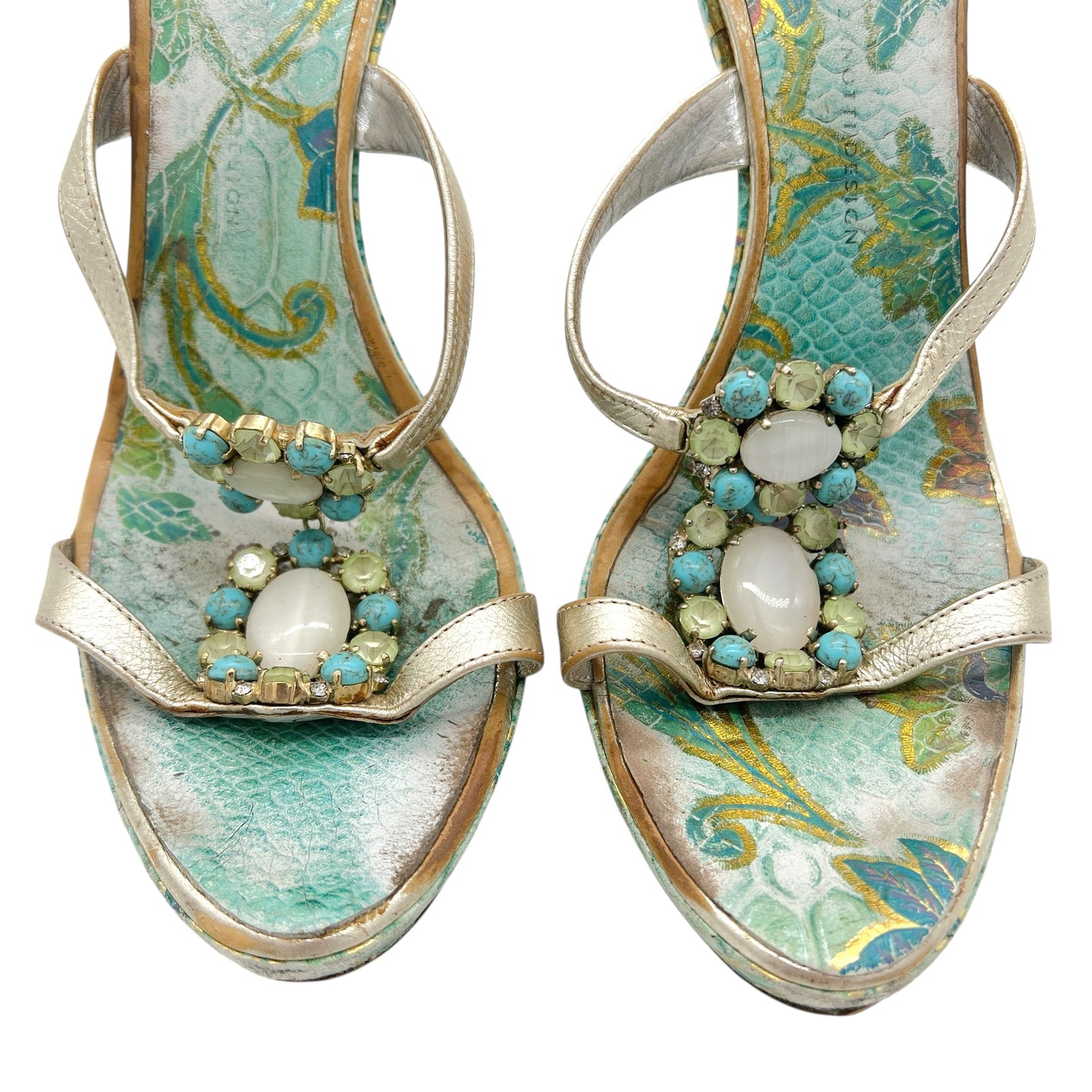 Giuseppe Zanotti Blue & Gold Crystal Platform Sandals