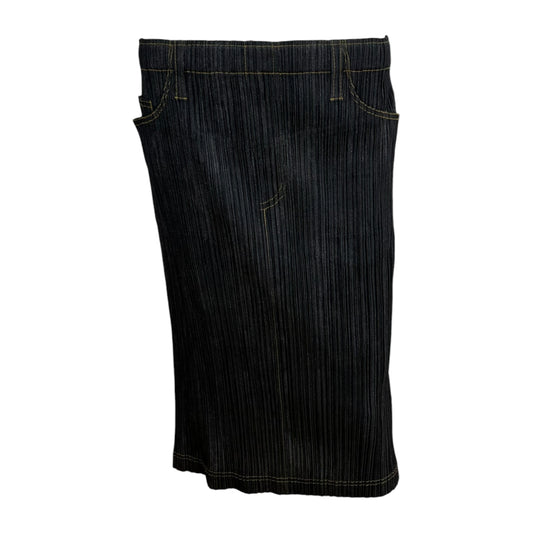 Issey Miyake Pleats Please Dark Wash Denim Print Midi Skirt