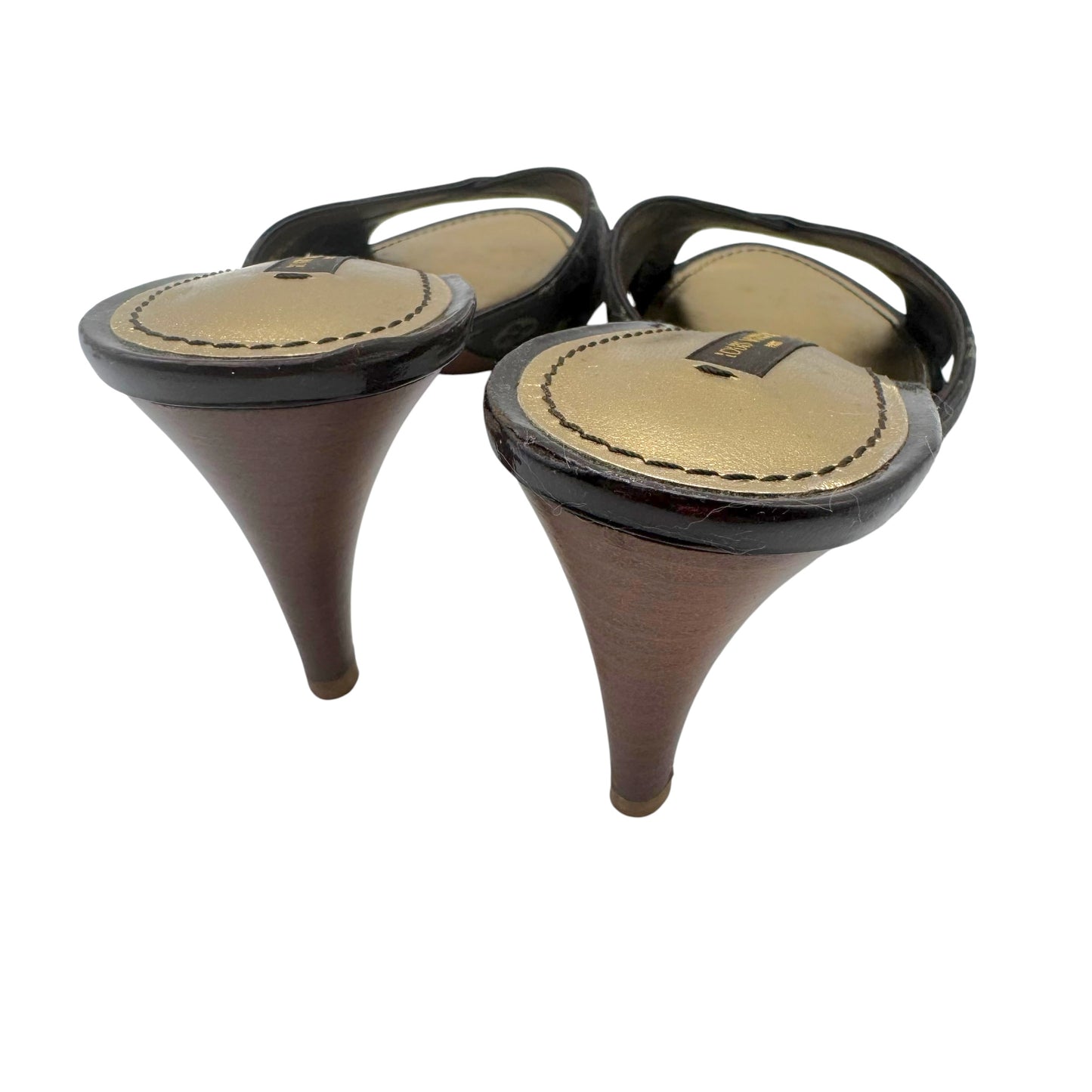 Louis Vuitton Brown Lin Monogram Kitten Heel Mules