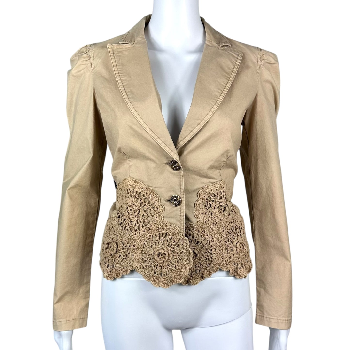 Moschino Jeans Tan Crochet Trim Blazer Jacket