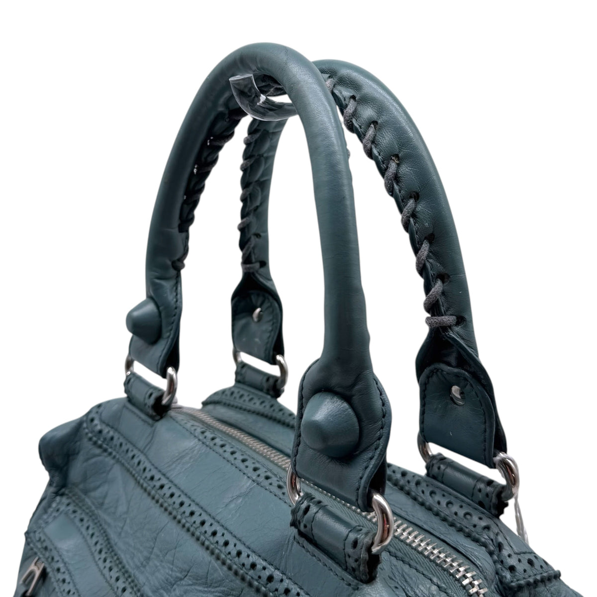 Balenciaga Leather Bowler Bag Dusty Blue 2-Way Small