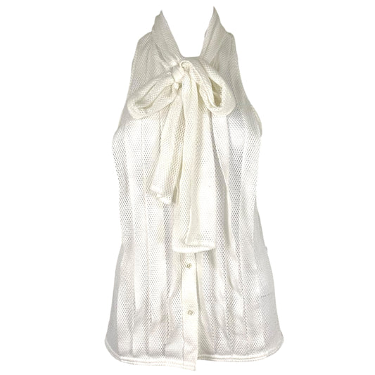 Chanel Sport White Sheer Open Mesh Tie Neck Blouse