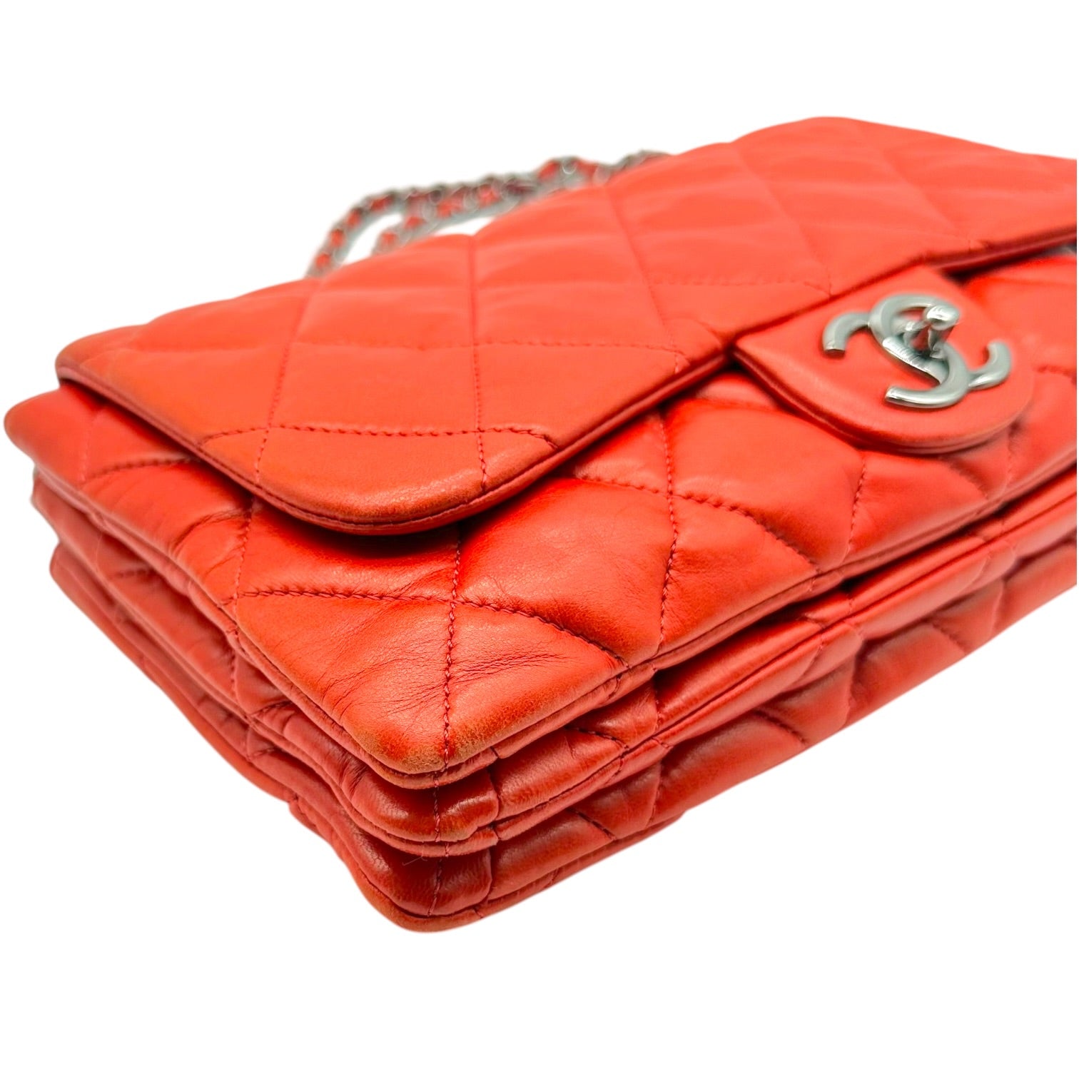 Chanel Red Matelasse Quilted Medium Accordion Flap Bag