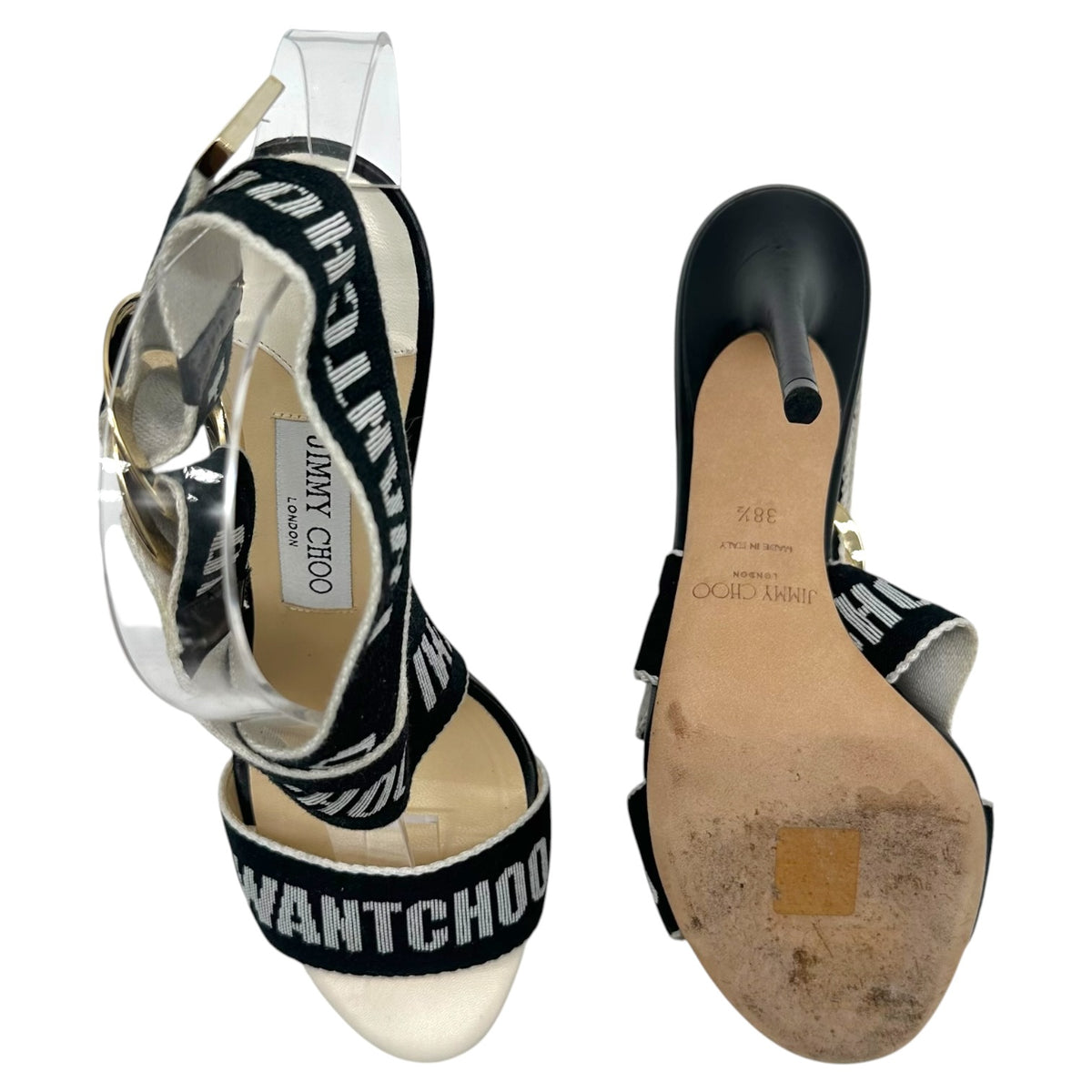 Jimmy Choo Black & White 'I Want Choo' Wrap Sandal Heels