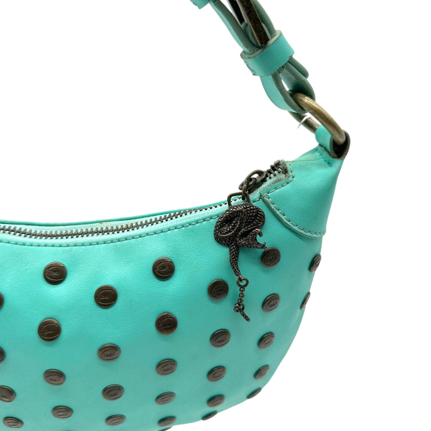 Just Cavalli Roberto Cavalli Teal Blue Studded Shoulder Bag - Outfit Repeater