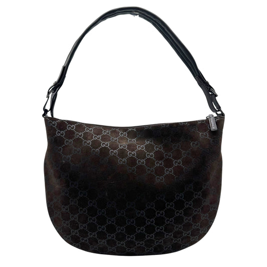 Gucci Brown Suede Monogram Crescent Hobo Bag