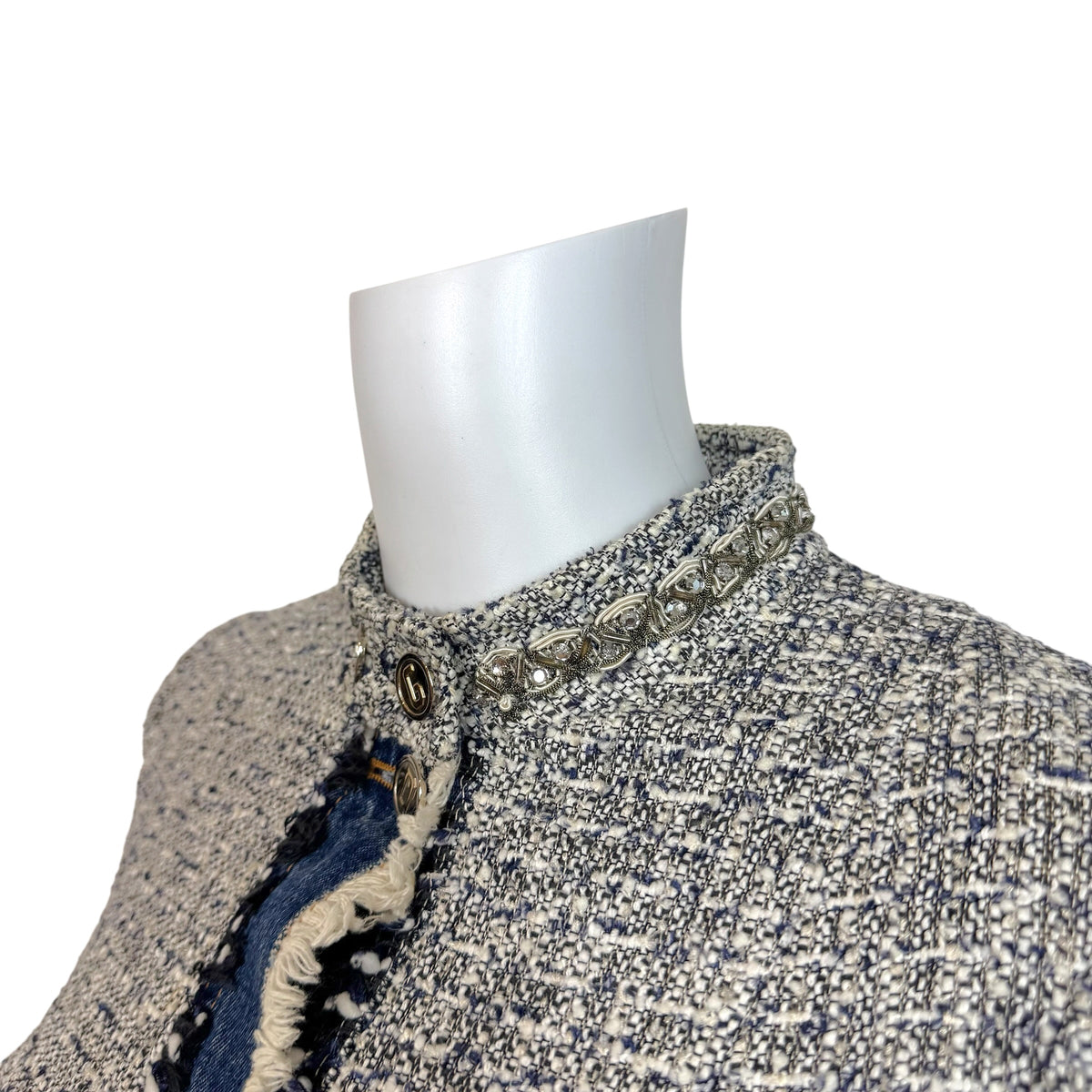 Dolce & Gabbana Tweed Denim Jacket Crystal Embellished