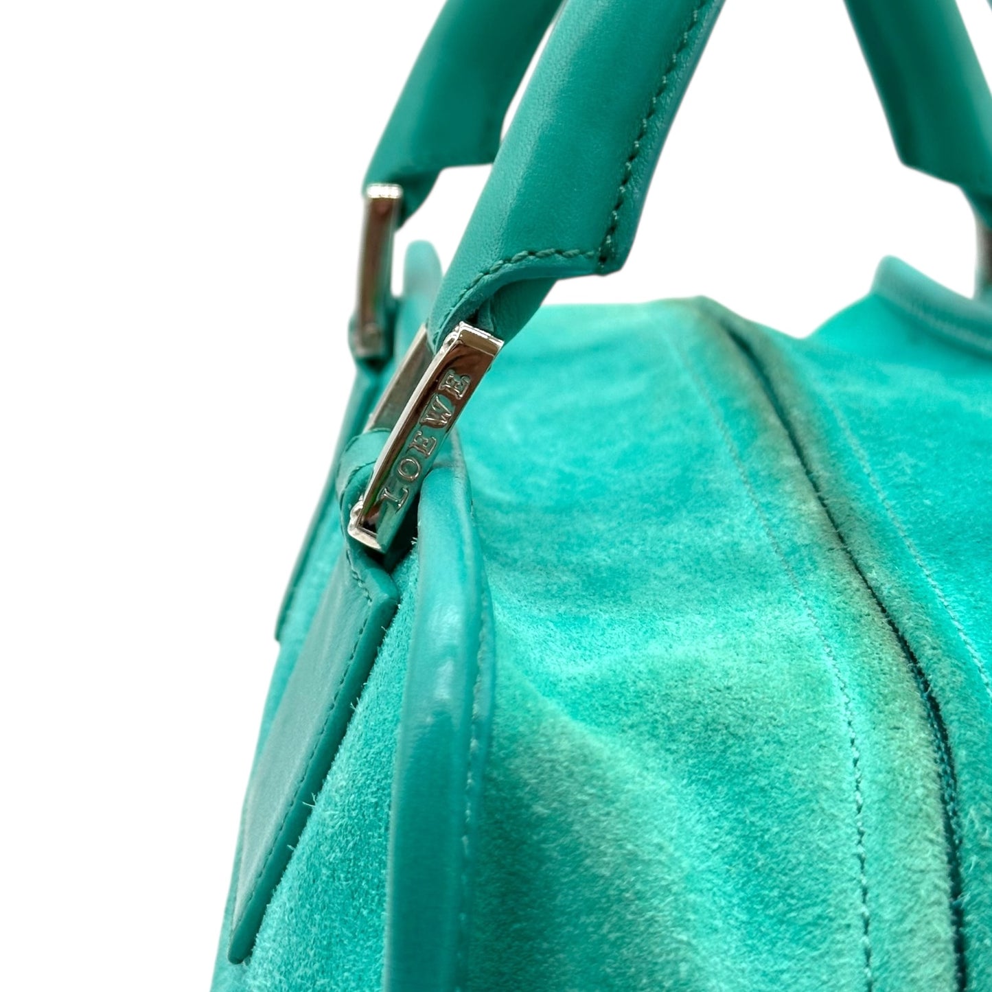 Loewe Turquoise Amazona 28 Suede Logo Bag