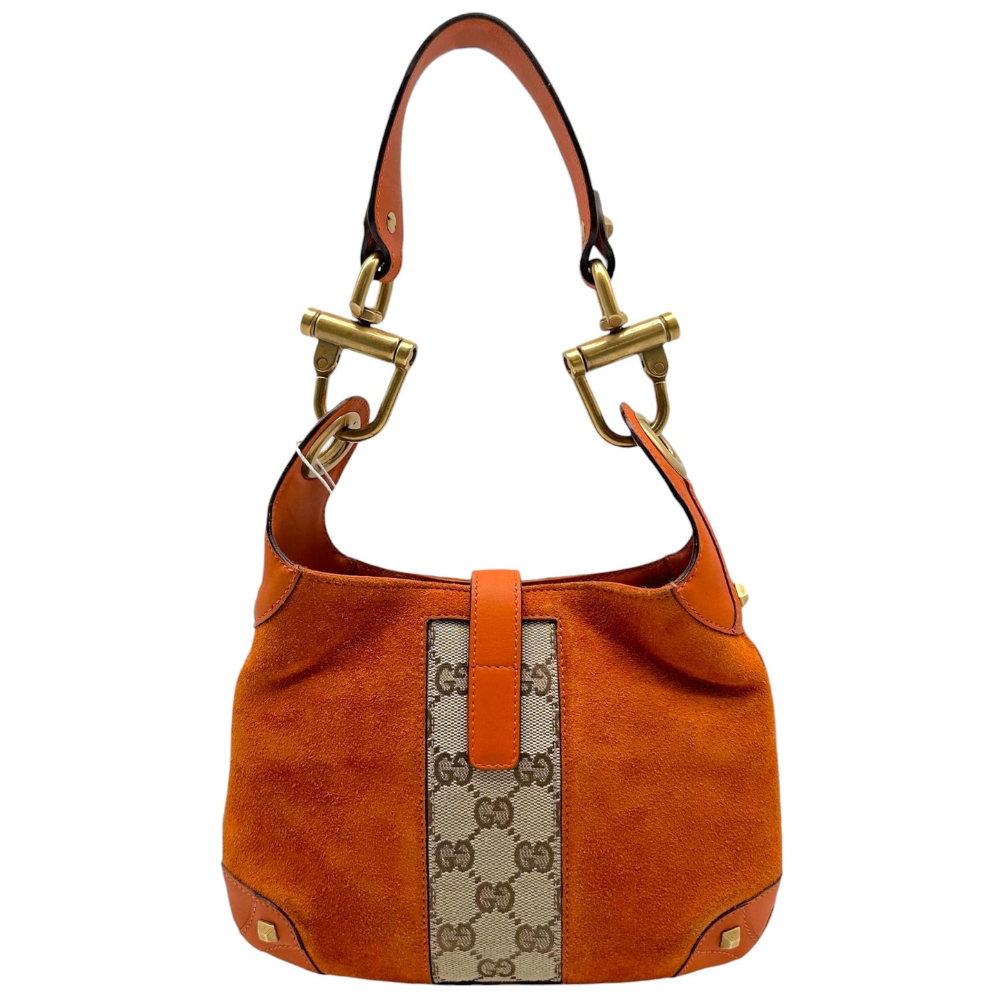 Gucci Small Piston Lock Shoulder Bag Burnt Orange Suede