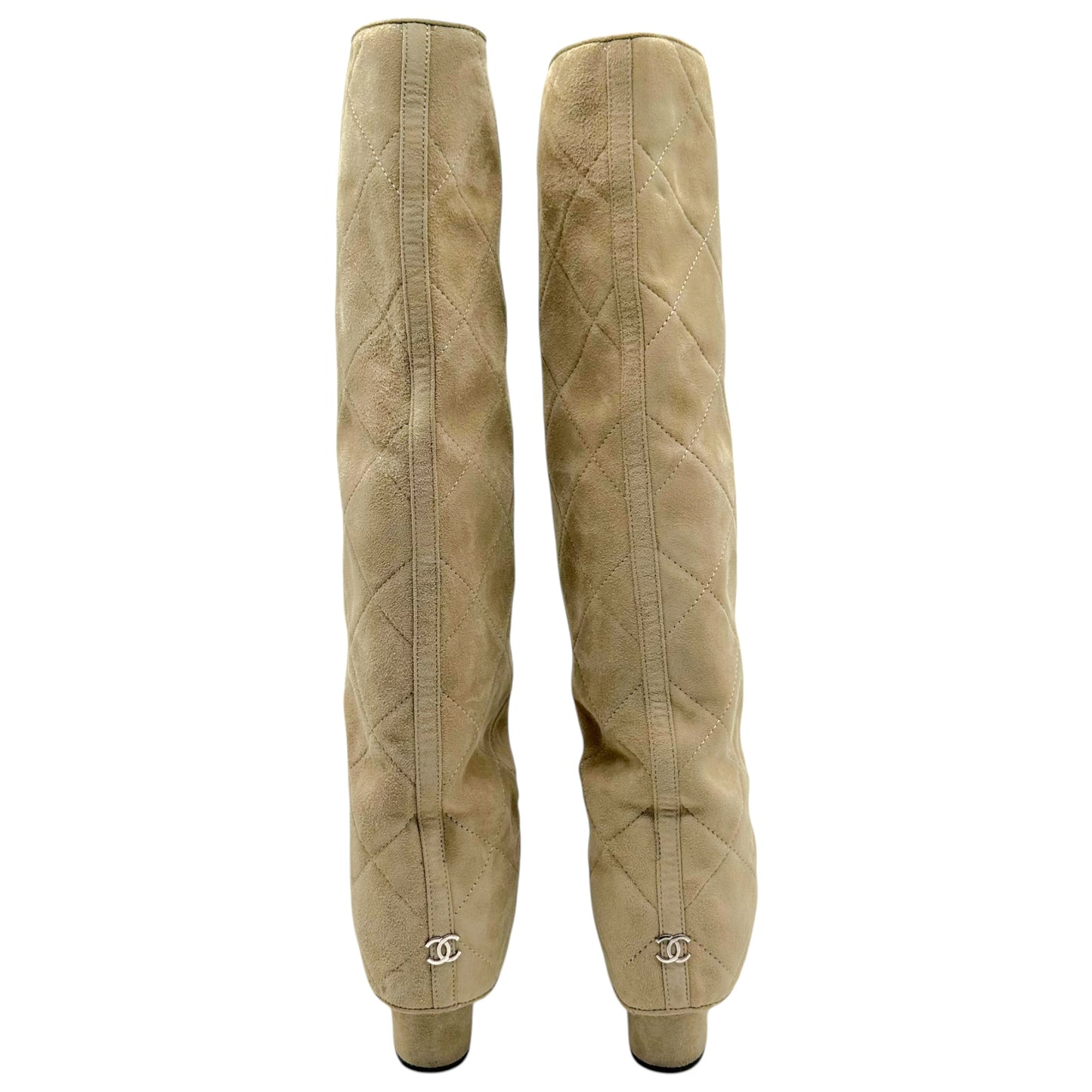 Chanel Tan Suede Quilted Fold-Over Boots