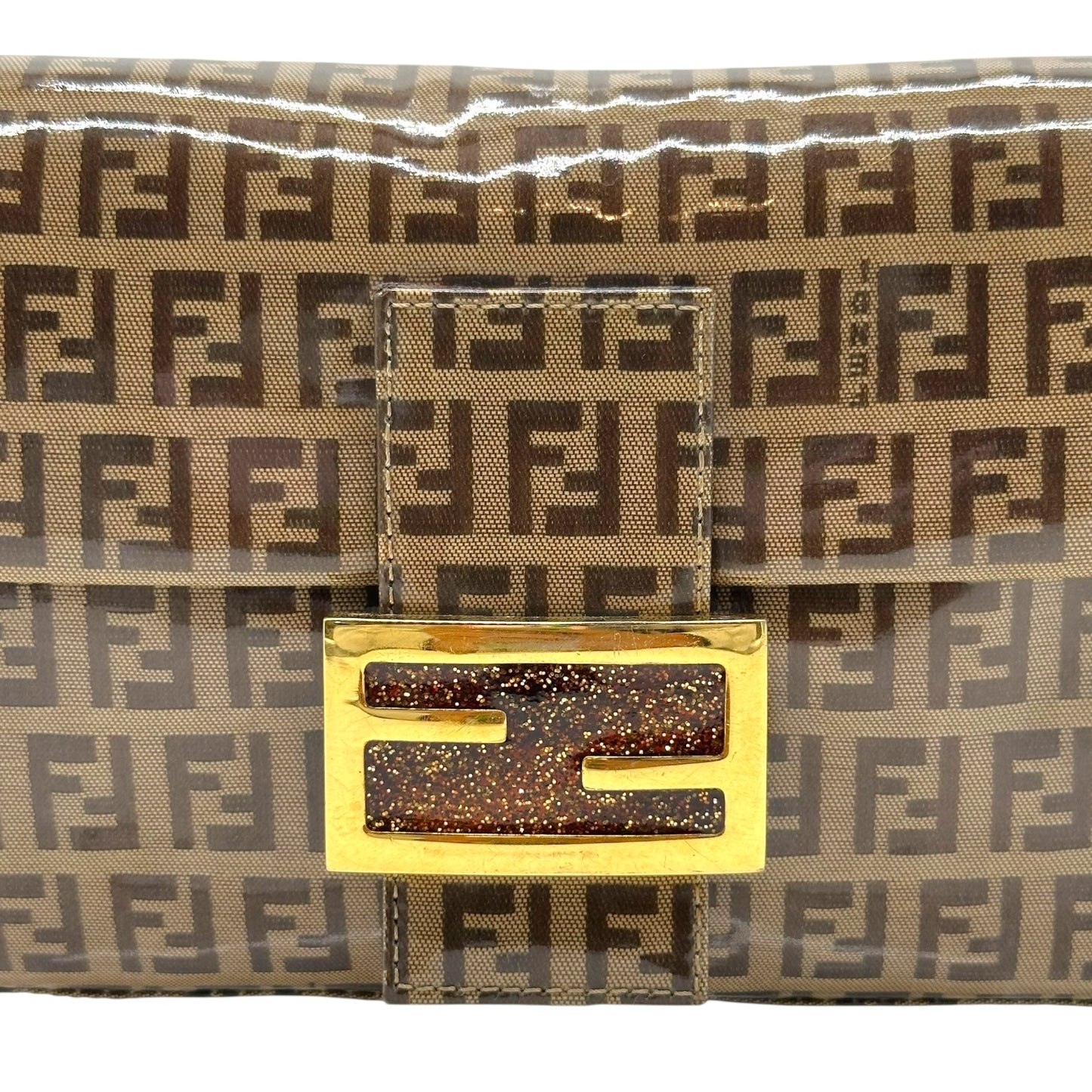 Fendi Coated Canvas Zucchino Monogram Glitter Buckle Baguette Bag - Outfit Repeater