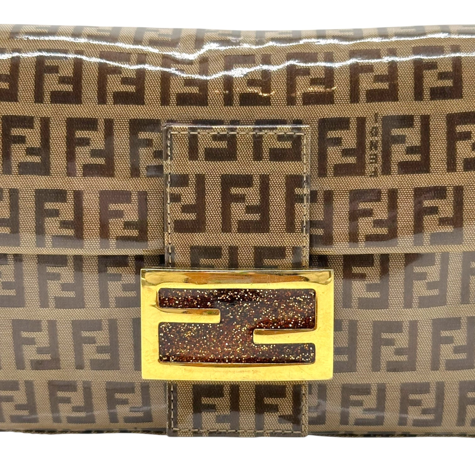 Fendi Coated Canvas Zucchino Monogram Glitter Buckle Baguette Bag - Outfit Repeater