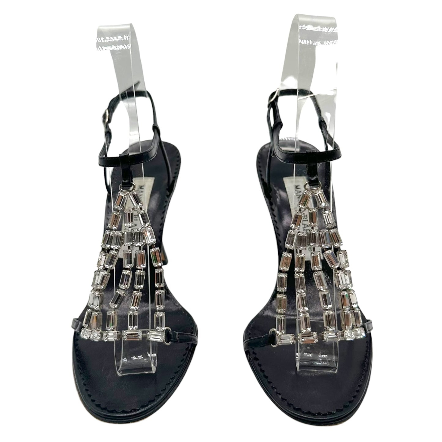 Manolo Blahnik Black Crystal Embellished Heeled Sandals