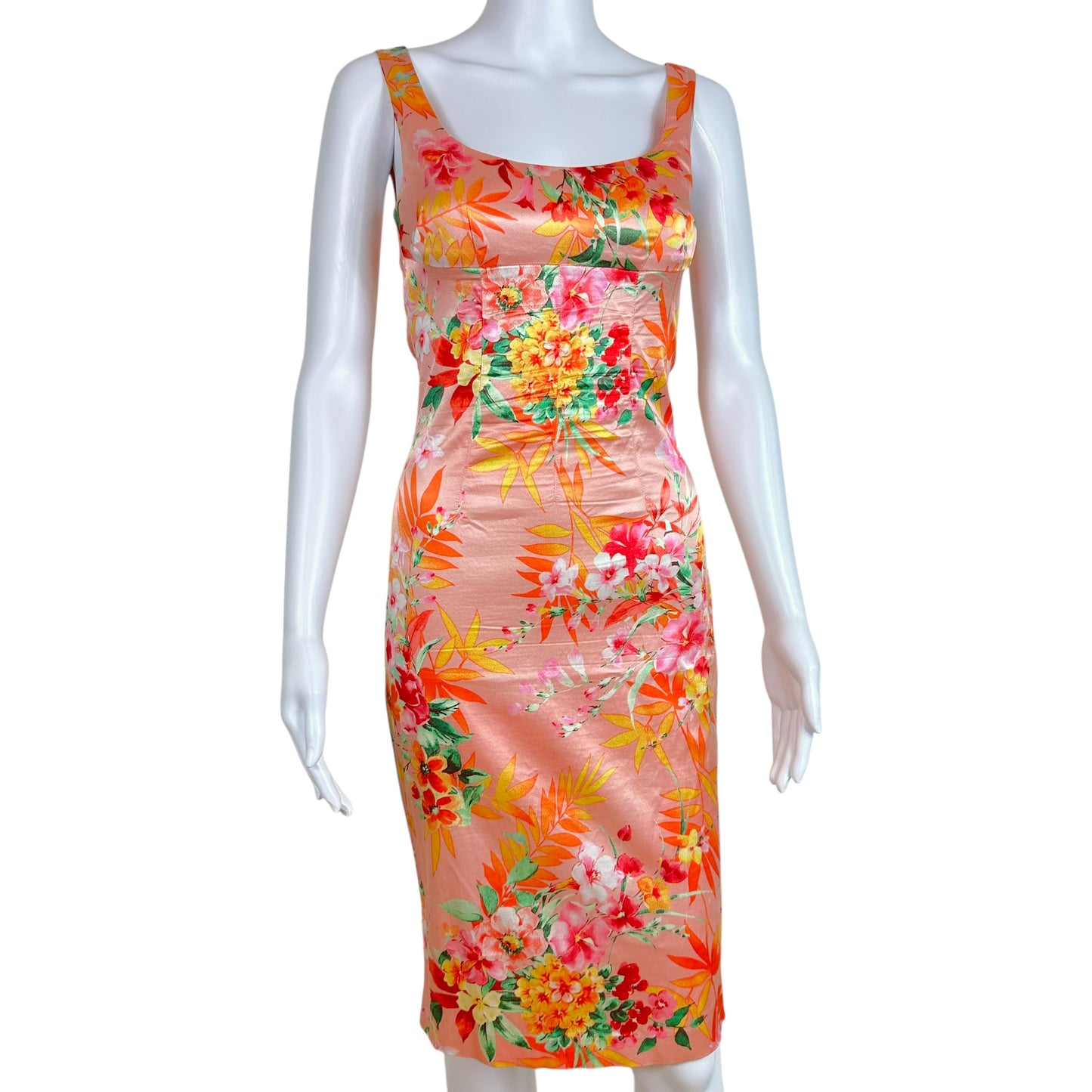 D&G Dolce & Gabbana Pink Floral Print Satin Midi Dress
