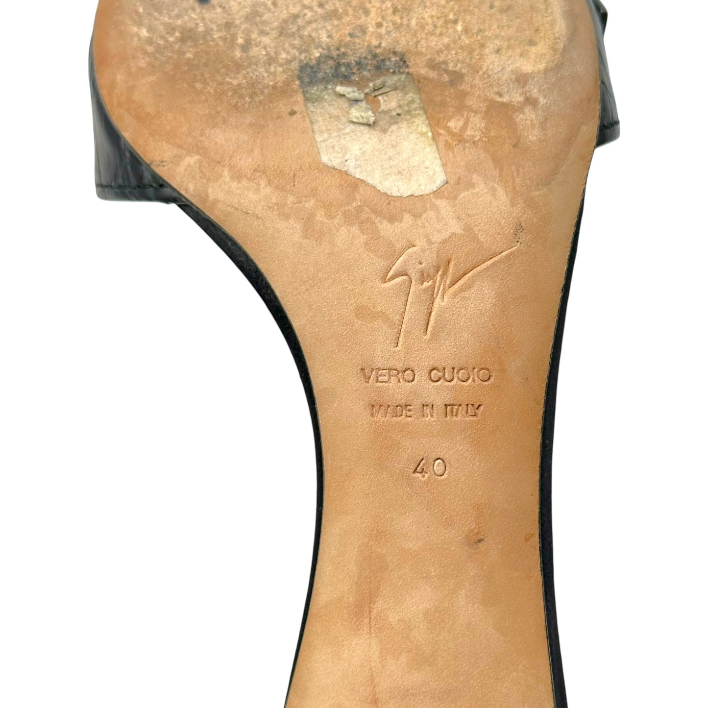 Giuseppi Zanotti Black Croc Embossed Embellished Buckle Heels