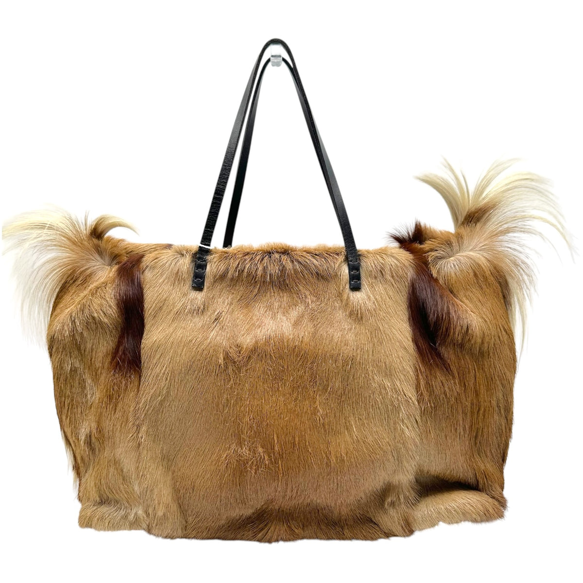 Fendi Goat Hair Fur Tote Bag Tan with Black Leather Straps