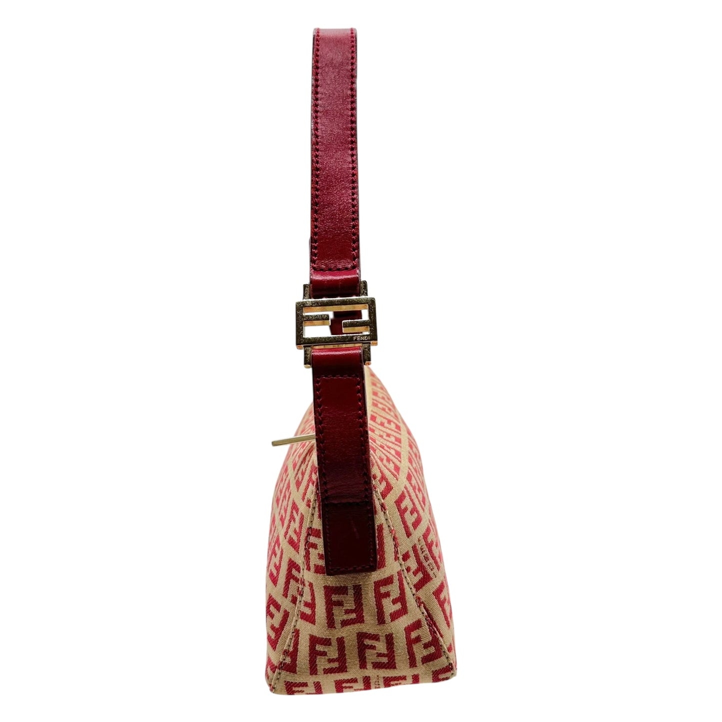 Fendi Tan & Red Zucchino Monogram Pochette Bag