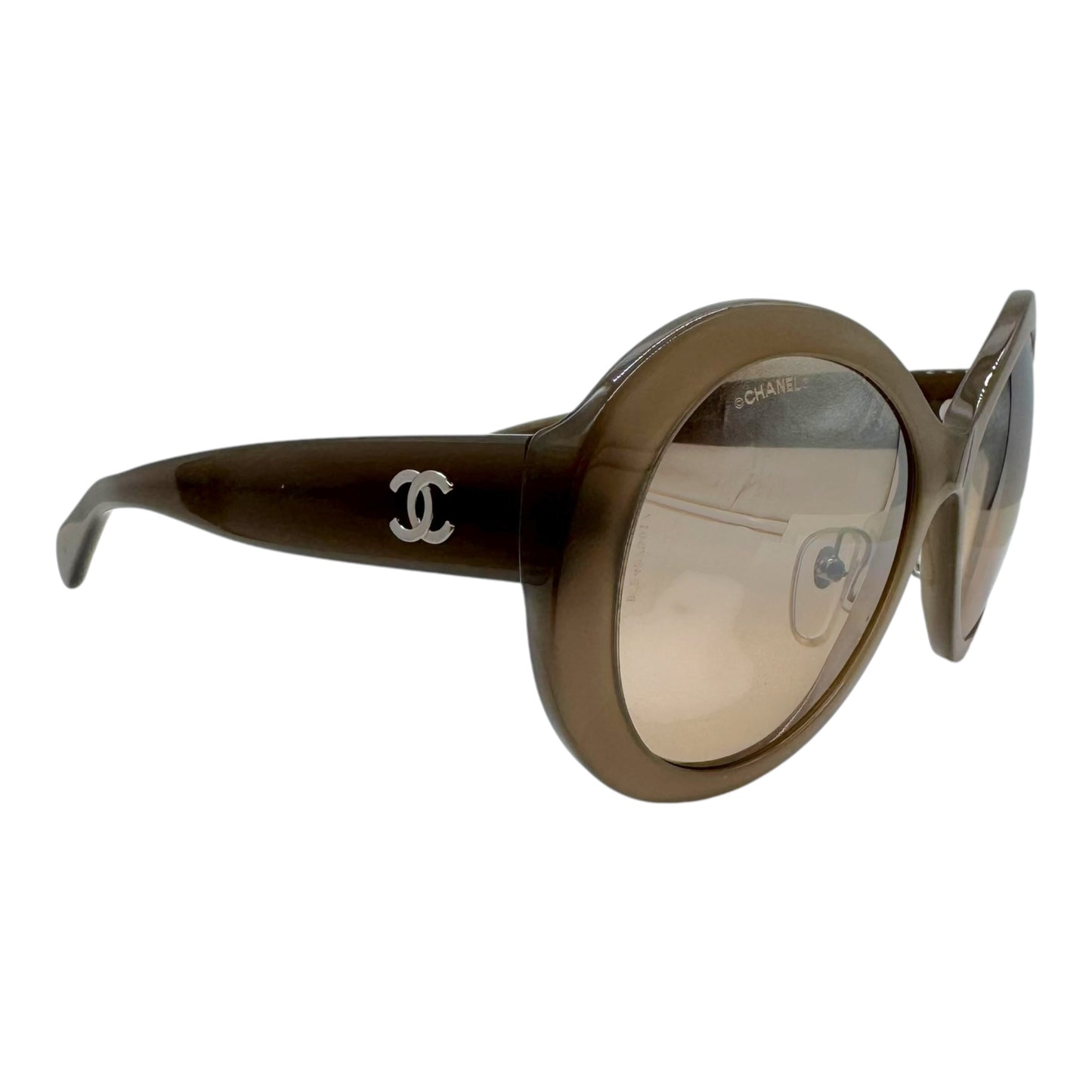 Chanel 5372 Gray Oversized Round Reflective Silver Lens Sunglasses w/ Case