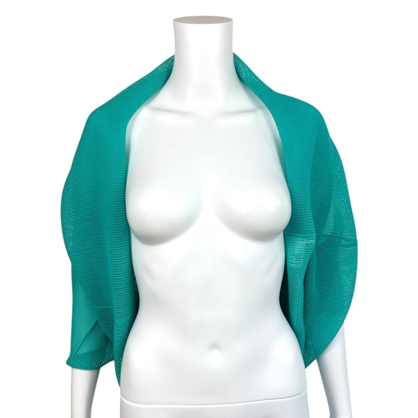 Issey Miyake Pleats Please Turquoise Perforated Pleated Shrug Cardigan