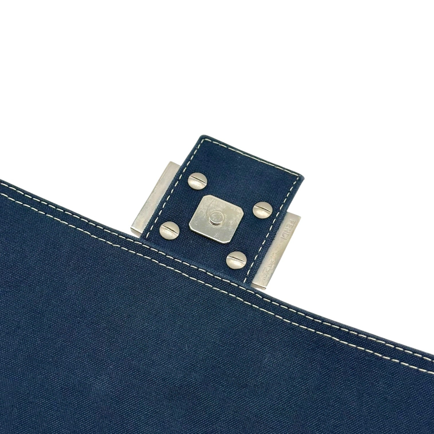 Fendi Navy Blue Canvas Mama Baguette Bag with Enamel Hardware