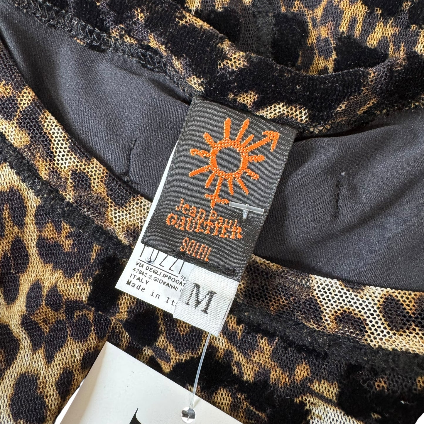 Jean Paul Gaultier Leopard Print Mesh & Velvet Midi Dress