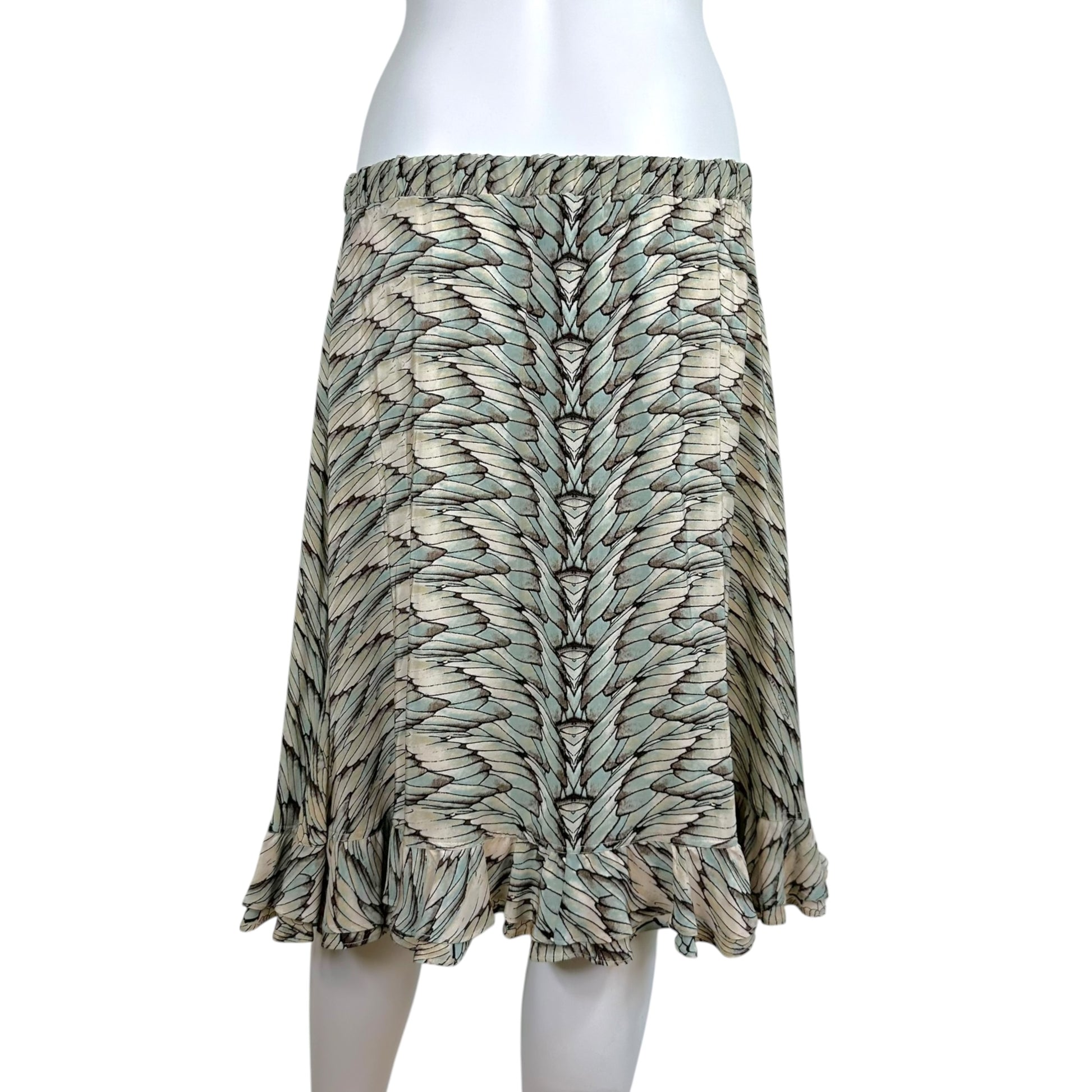 Roberto Cavalli Silk Midi Skirt Blue Brown Feather Print
