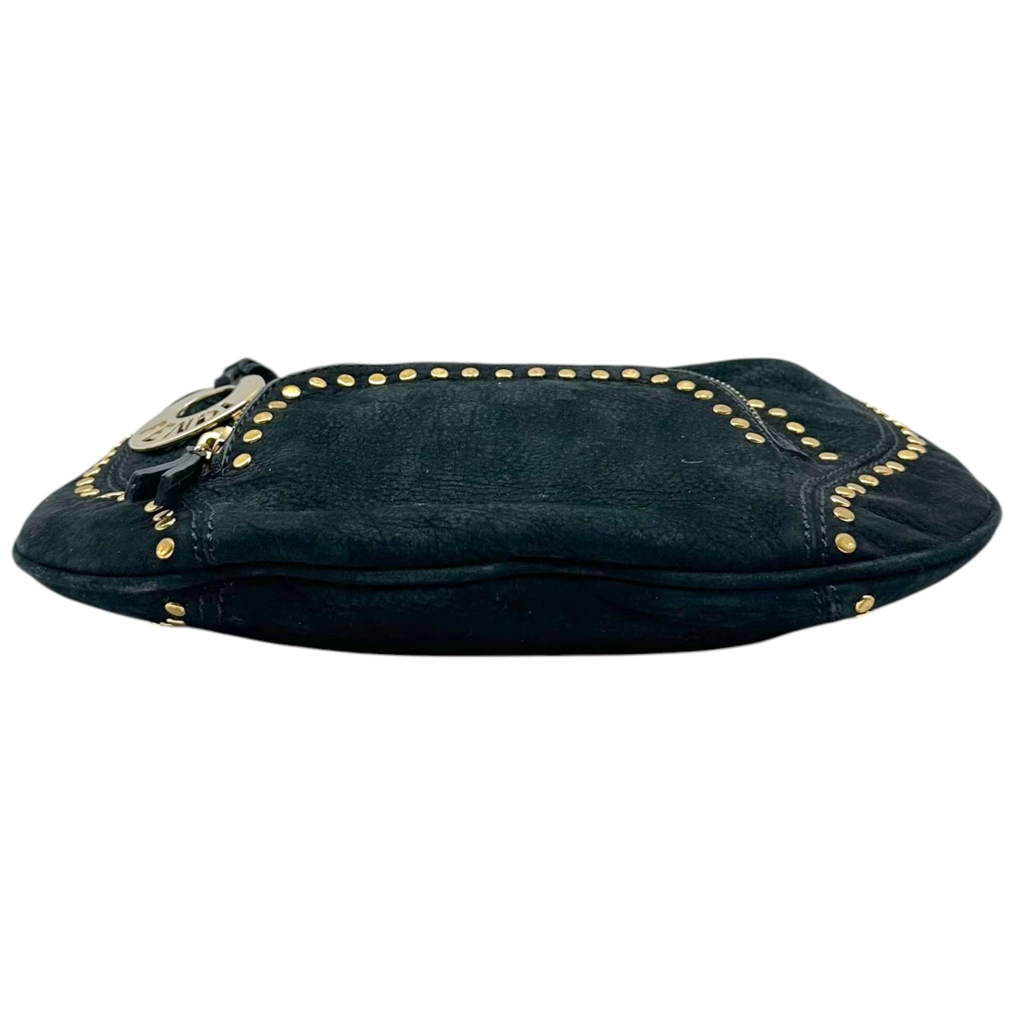Fendi Black Suede Mini Shoulder Bag With Gold Studs